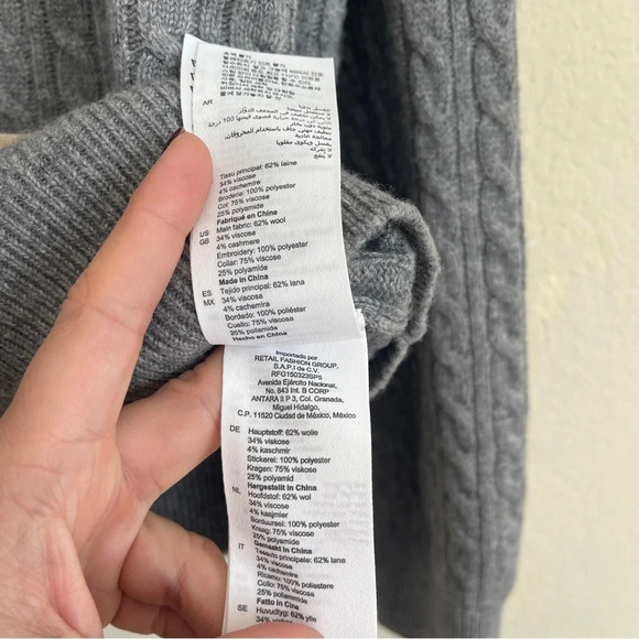 SANDRO Nea Cable-Knit Sweater Gray Wool Cashmere Blend V Neck - Picture 7 of 8